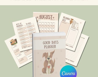Calendário Mensal Preenchível com Tema de Cachorros – Planejador Infantil (PDF Editável no Canva)