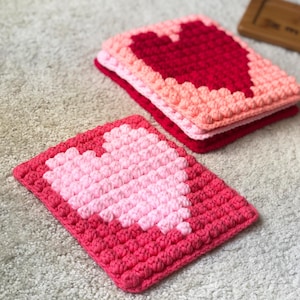 Valentine Heart Amigurumi Crochet Pattern, Easy Heart Coaster Crochet Pattern Cute Valentine&#39;s Day Heart Coaster, Heart Coaster PDF Pattern