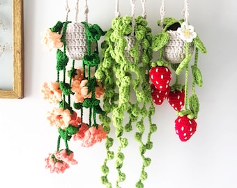 Patrón de planta de crochet, patrón de planta colgante de crochet para automóvil, planta colgante de crochet para automóvil, patrón de planta colgante, canasta colgante de crochet PDF