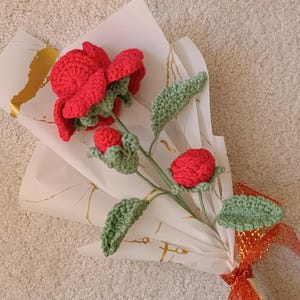 バラのかぎ針編みの花のパターン、花束のかぎ針編みのパターン、簡単な花のかぎ針編みのパターン、わかりやすいチュートリアル、英語のPDFかぎ針編み