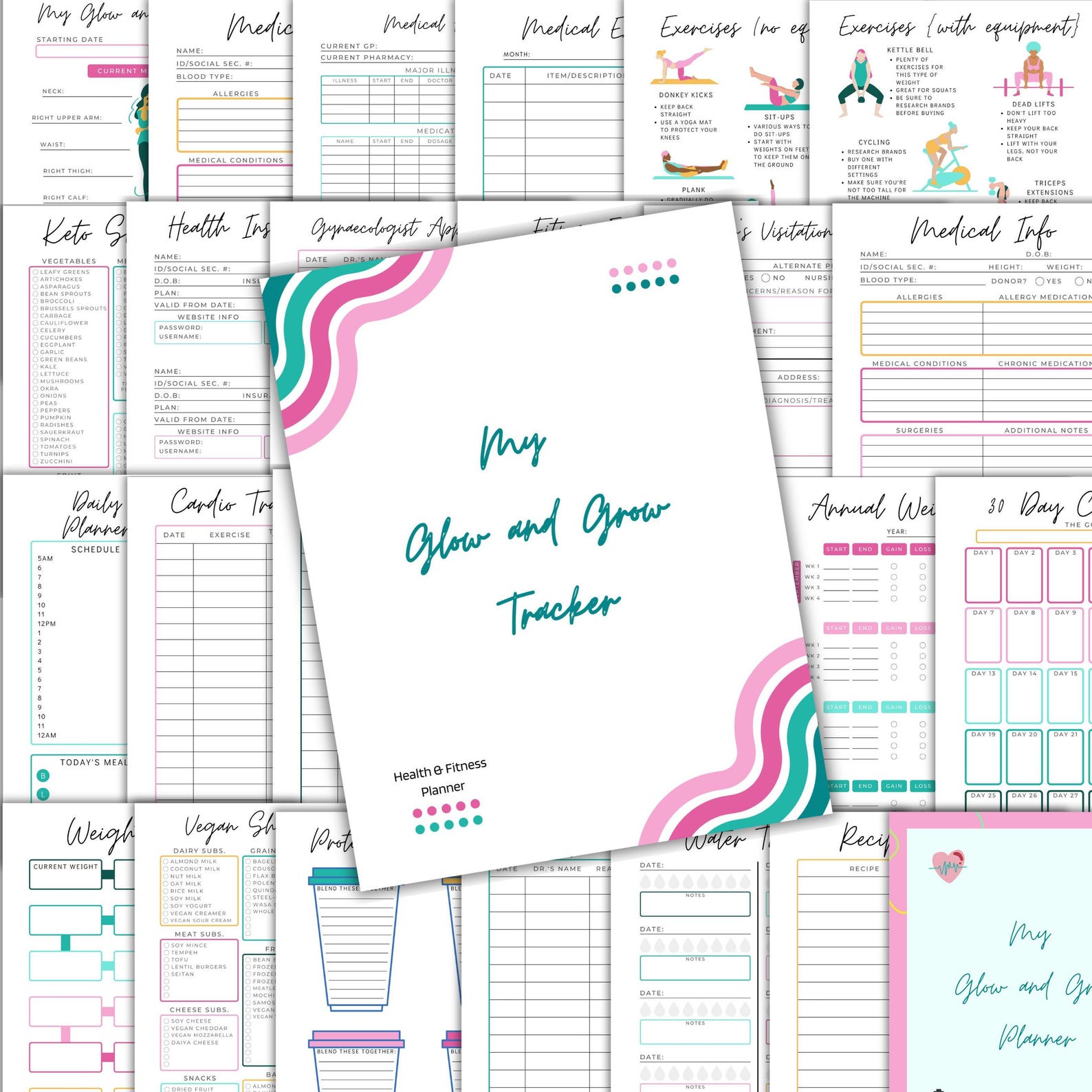 Printable Health and Fitness Binder Bundle Health Journal Exercise ...