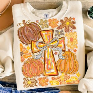 Boho Floral Pumpkin Cross Fall Jesus  Autumn Pumpkin Floral  Retro Fall Png  Fall Cross Bow, Fall Christian Png  Autumn Pumpkin Shirt Design