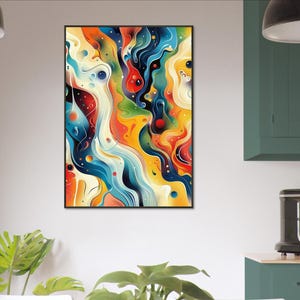 Vivid Abstract Fluid Wall Art Print - Psychedelic Swirl Painting - Modern Boho Home Decor - Vibrant Multicolor Canvas Art