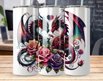 Dragon and Roses PNG: Gothic Fantasy Clipart for Sublimation