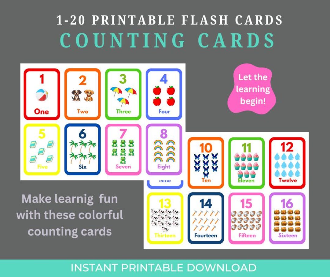 Tarjetas de conteo del 1 al 20 - Tarjetas didácticas - Etsy México
