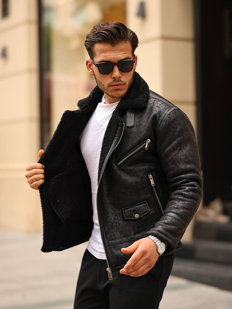 Black Faux Leather Jacket With Black Fur Collar - Etsy