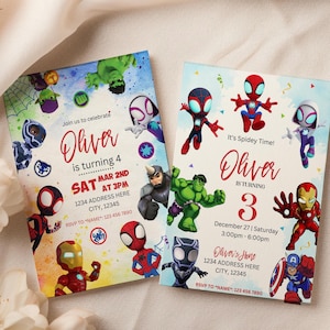 Spidey und seine erstaunliche Freunde Geburtstagseinladung, bearbeitbare & druckbare Superheld einladen, Sofort Download