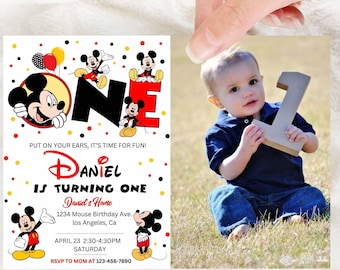 Mickey Mouse Birthday Invitation, DIY Editable Template, Printable Photo Invite, Instant Download