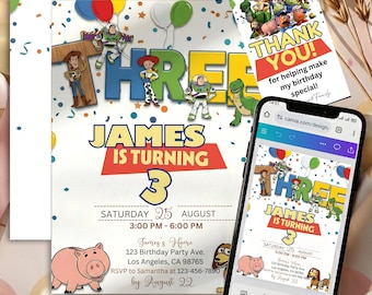 Toy Story 3rd Birthday Invitation | Woody and Buzz Party | Canva Template