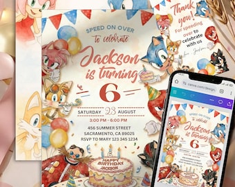 Sonic Birthday Party Invitation, Editable Template in Canva, Instant Download