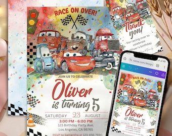 Race Car Birthday Invitation | Editable Racing Party Invite | Speed Car Canva Template