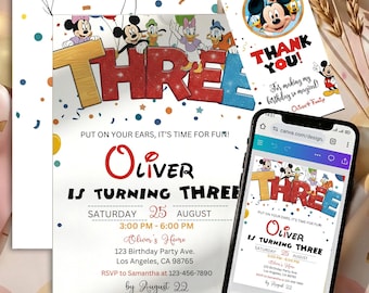 Editable Mickey Mouse 3rd Birthday Invitation | Canva Digital Party ...