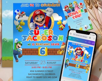 Editable Super Mario Birthday Invitation | Mario Bros Party Invite | Canva Template