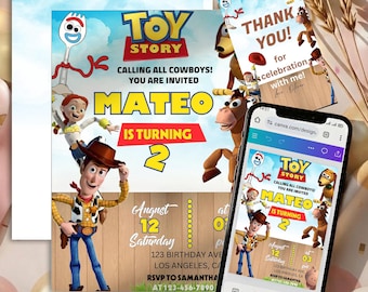 Invitación de cumpleaños editable de Toy Story / Plantilla de Woody y Buzz / Canva para cualquier edad
