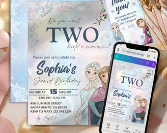 Frozen Birthday Invitation | Elsa and Anna | Editable Canva Template