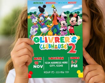 Invitación de Mickey Mouse Clubhouse: Invitación editable para fiesta de cumpleaños (Descarga digital, 13 x 18 cm)