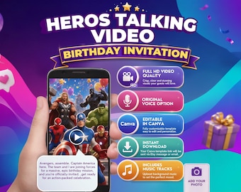 Superhero Birthday Invitation | Animated Video Evite | Canva Editable Template
