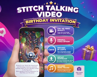 Stitch Birthday Video Invitation | Lilo And Stitch Evite | Canva Template