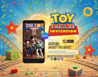 Editable Toy Story Invitation Video, Canva Birthday Invite, Animated Digital Kids Party Invitation