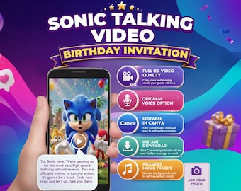 Sonic Birthday Invitation | Animated Kids Evite | Canva Editable Template
