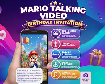 Super Mario Video Invitation | Animated Birthday Evite | Canva Editable Template