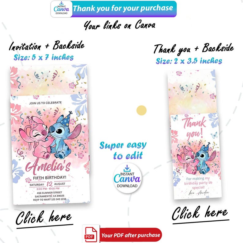 Stitch and Angel Invitation