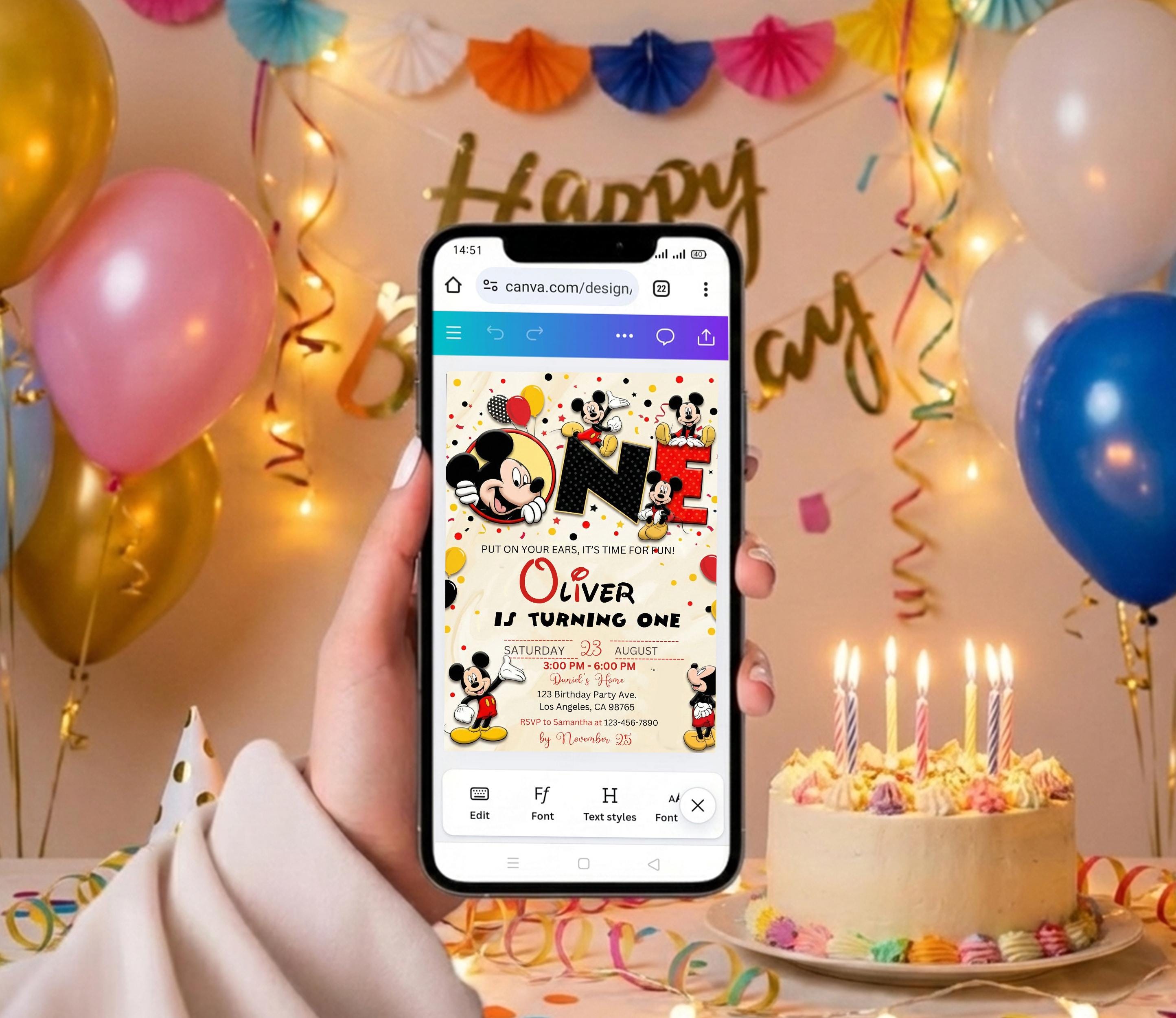 Mickey Mouse First Birthday Invitation | 1st Birthday Invite Boy ...