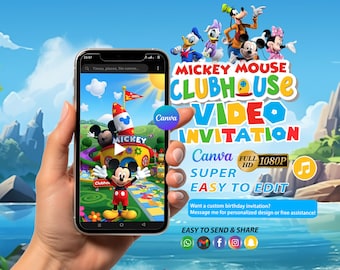 Mickey Mouse Clubhouse Birthday Video Invitation, Editable Canva Template, Personalized Kids Party Invite