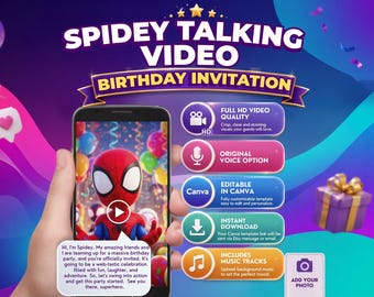 Spidey Birthday Video Invitation | Animated Kids Evite | Canva Editable Template