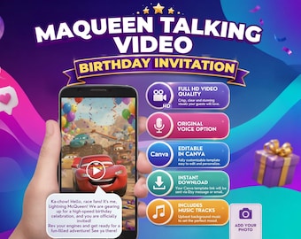 Lightning McQueen Birthday Invitation | Cars Editable Canva Template | Digital Evite