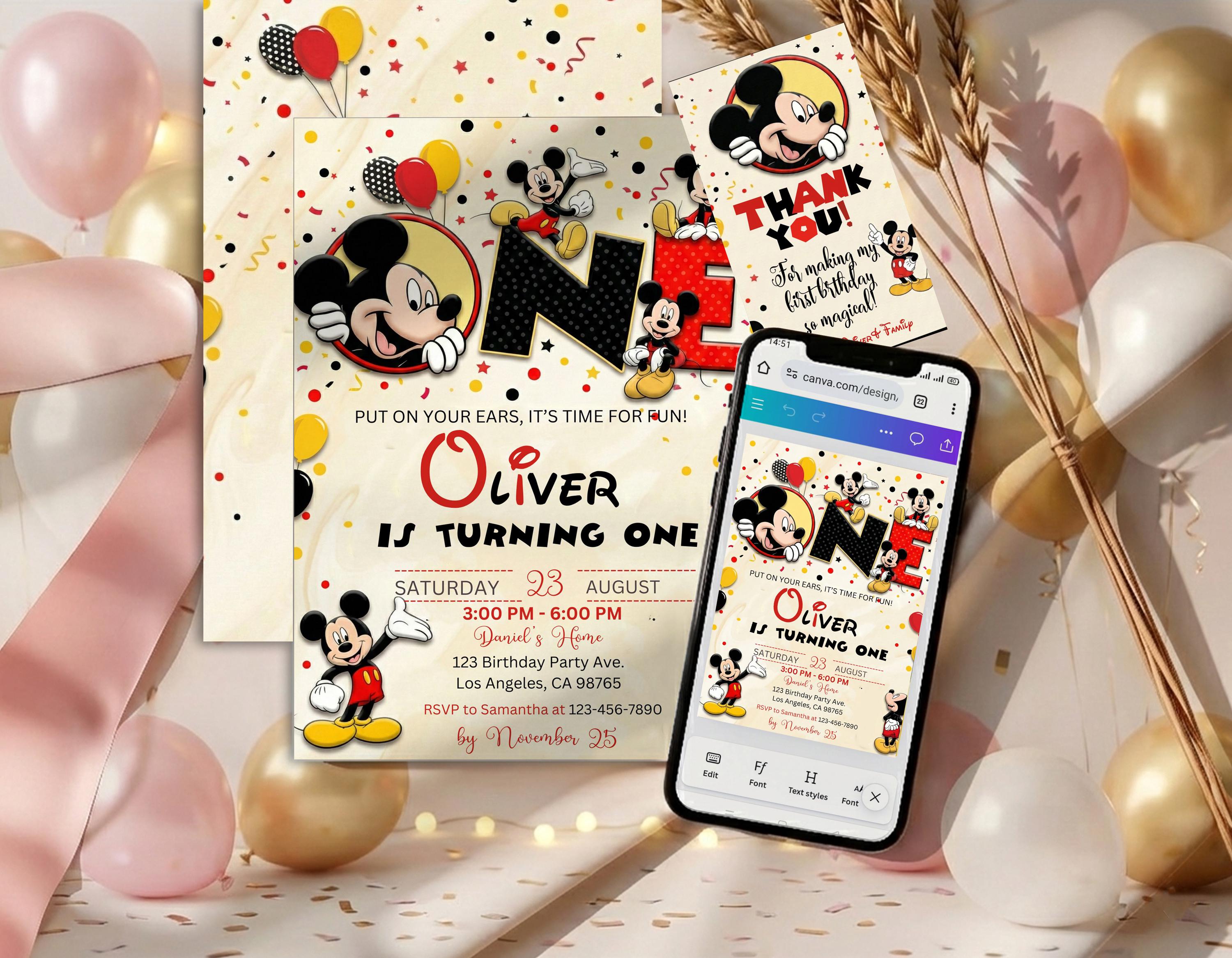 Mickey Mouse First Birthday Invitation | 1st Birthday Invite Boy ...