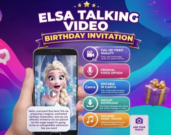 Frozen Birthday Video Invitation | Elsa Animated Evite | Editable Canva Template