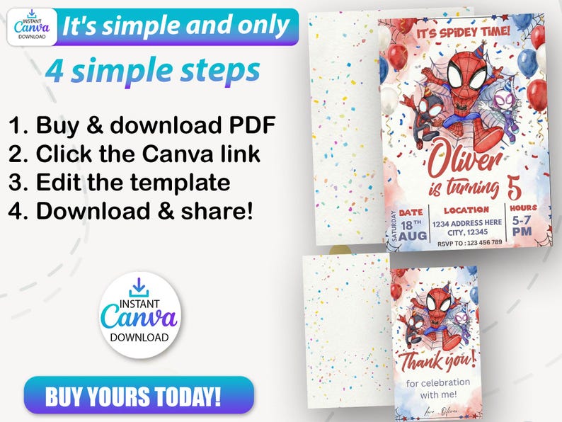 Watercolor Spidey Invitation