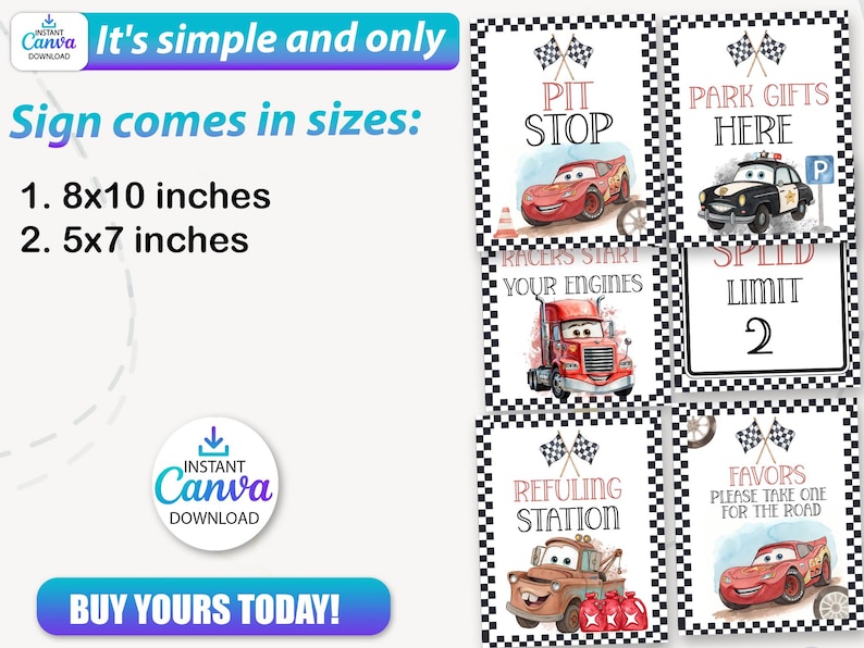 Editable Cars Birthday Welcome Sign