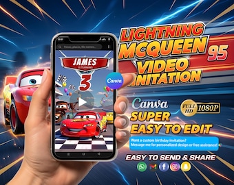 Lightning McQueen Birthday Video Invitation | Cars Party Animated Evite | Editable Digital Invite for Kids