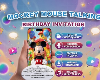 Oh Twodles Video Invitation | Mickey 2nd Birthday Evite | Editable Canva Template