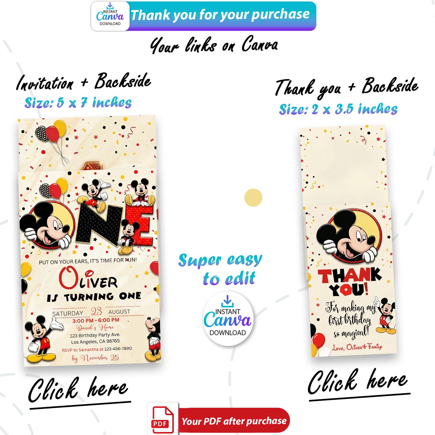 Mickey Mouse First Birthday Invitation | 1st Birthday Invite Boy ...