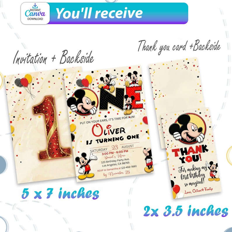 Mickey Mouse First Birthday Invitation | 1st Birthday Invite Boy ...
