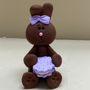 Chocolate bunny with a purple cookie