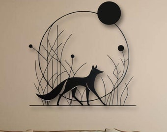 Fox and Moon Metal Wall Art
