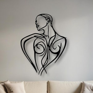 Elegant Abstract Female Silhouette Metal Wall Art, Modern Black Steel Woman Figure Wall Decor for Home, Minimalist Female Body Art