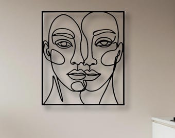 Abstract Face Line Art Metal Wall Decor