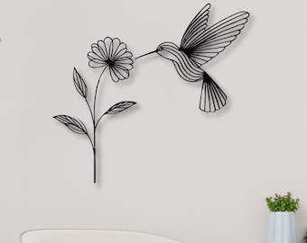 Hummingbird and Flower Metal Wall Art