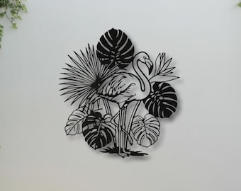 Exotic Bird and Palm Leaf Metal Wall Art