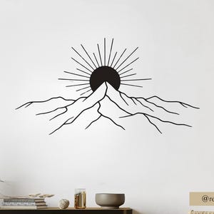 Mountain and Sun Metal Wall Art, Minimalist Landscape Metal Wall Decor, Modern Mountain Wall Hanging, Large Nature-Inspired Metal Art