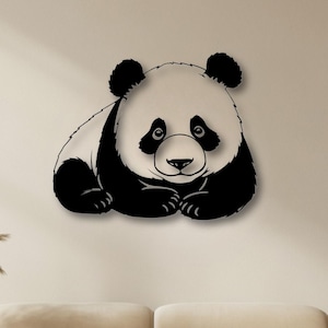 Panda Metal Wall Art, Uroczy wystrój ścienny ze zwierzętami, Czarna rzeźba pandy, Nowoczesna dekoracja pokoju dziecięcego, Prezent dla miłośników pandy