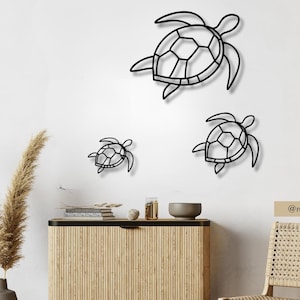 Set of 3 Sea Turtle Metal Wall Art, Ocean-Inspired Turtle Wall Decor, Metal Turtle Wall Hanging, Coastal Animal Metal Art for Living Room&quot;