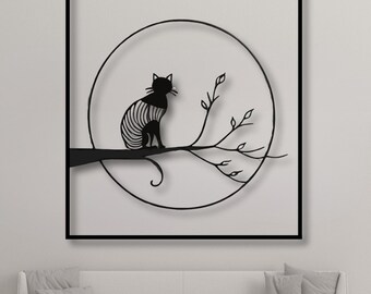 Darkness Cat on Branch Metal Wall Art