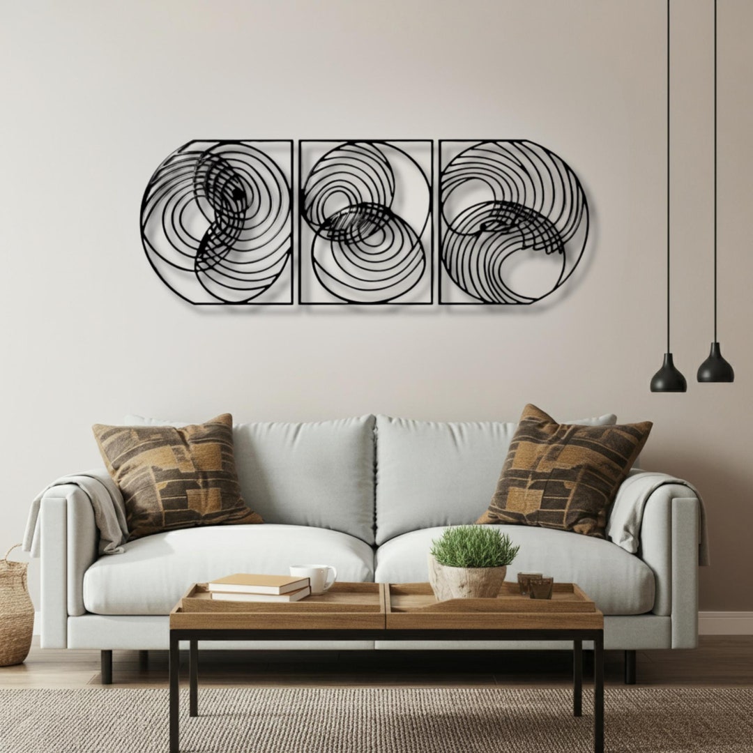 Modern Abstract Metal Wall Art, 3-piece Geometric Spiral Design, Unique ...