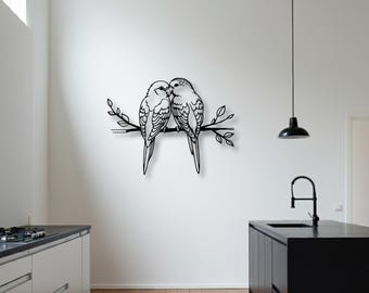 Budgerigar Metal Wall Art, Love Birds Wall Decor For Home